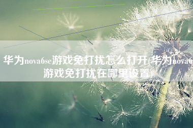 华为nova6se游戏免打扰怎么打开(华为nova6游戏免打扰在哪里设置)