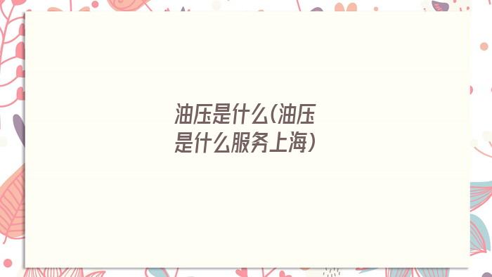 油压是什么(油压是什么服务上海)