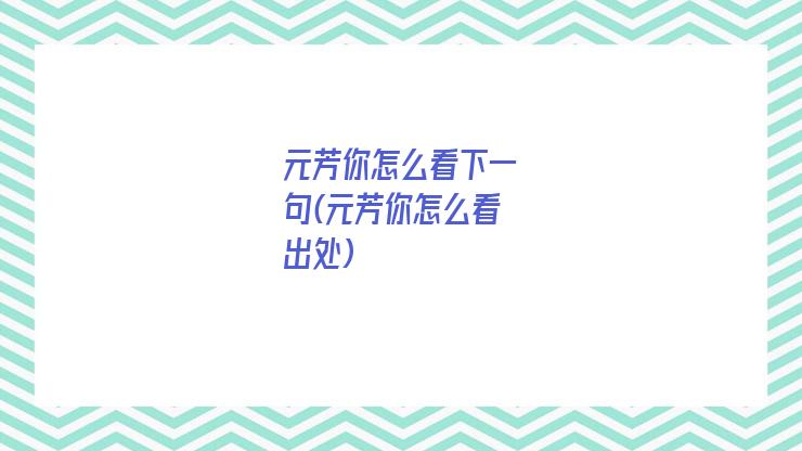 元芳你怎么看下一句(元芳你怎么看出处)