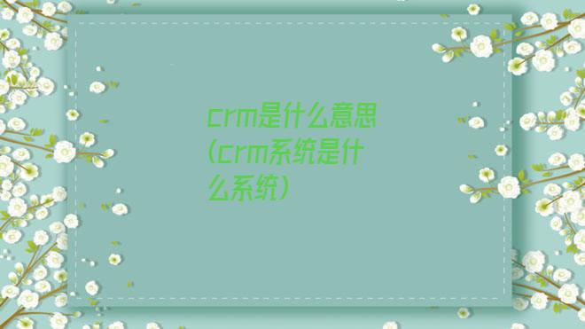 crm是什么意思(crm系统是什么系统)