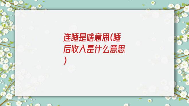 连睡是啥意思(睡后收入是什么意思)