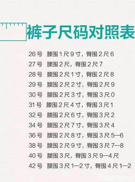 服装尺码对照表!网购买衣服再也不用担心了!